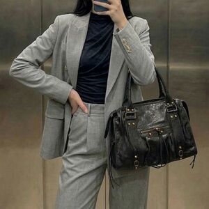 Italian Genuine Leather Bag Black Large Shoulder Tote Made in Italy